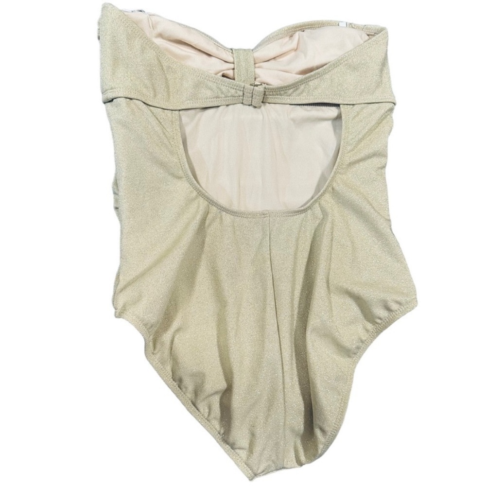 St. John’s Swim Goddess Bandeau Strapless one-piece swimsuit gold shimmer Sze 10 - Picture 5 of 11